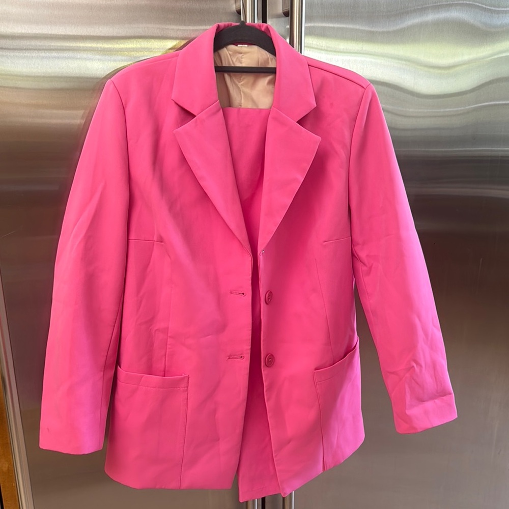Bright pink suit set - blazer and pants - Large